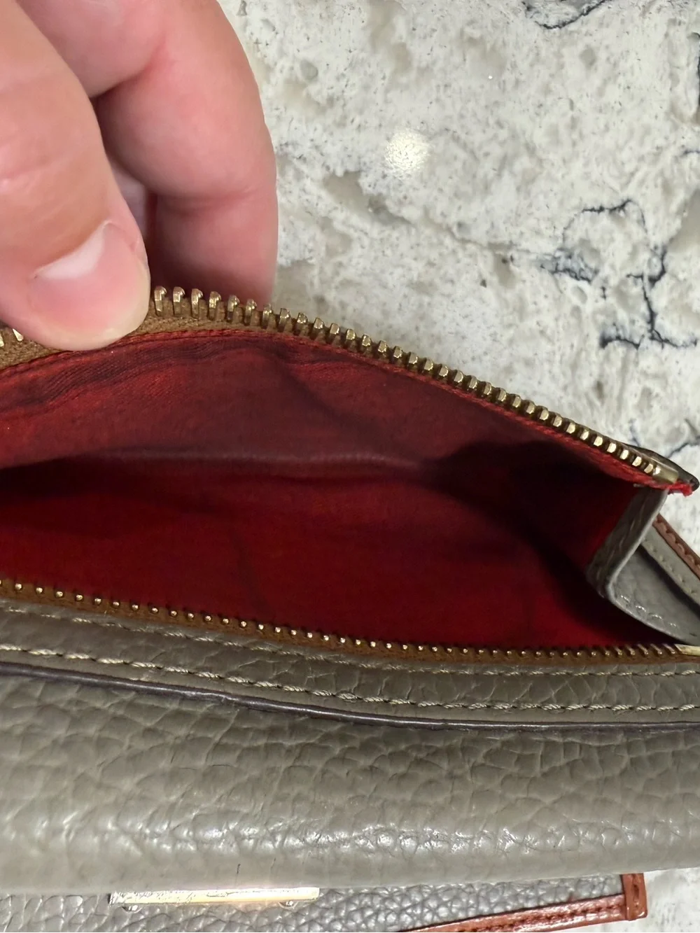 Dooney & Bourke Pebble Grain Continental Clutch Wallet in Gray with Tan Trim